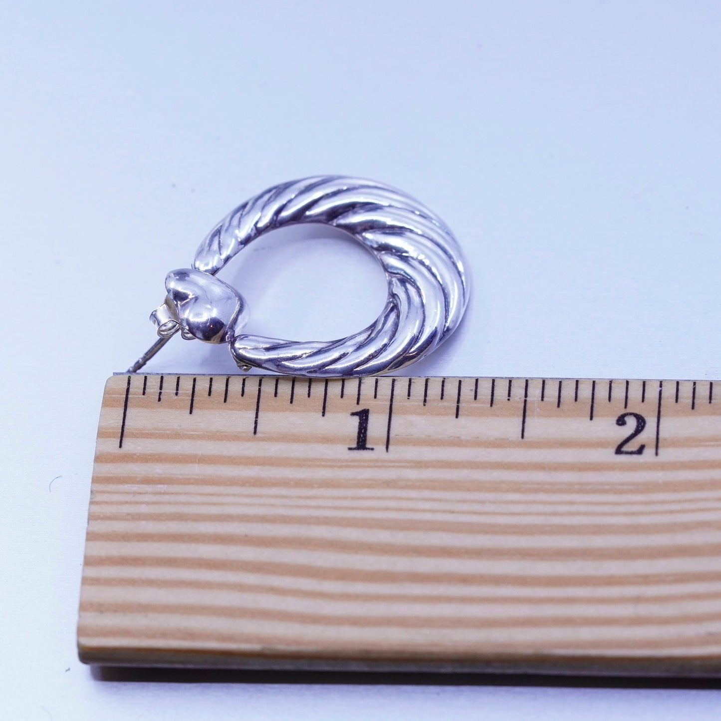 1.25”, vintage Sterling silver handmade earrings, 925 hoops with heart