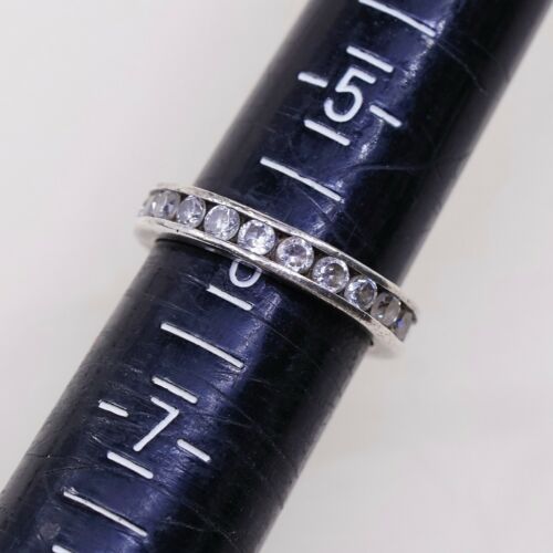 Sz 6, Vtg Sterling silver ring, 925 silver statement band w/ cz