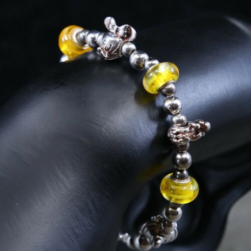 6.75”, Disney Mickey Sterling Bracelet W/ Beads Details, Winnie the Pooh, Eeyore