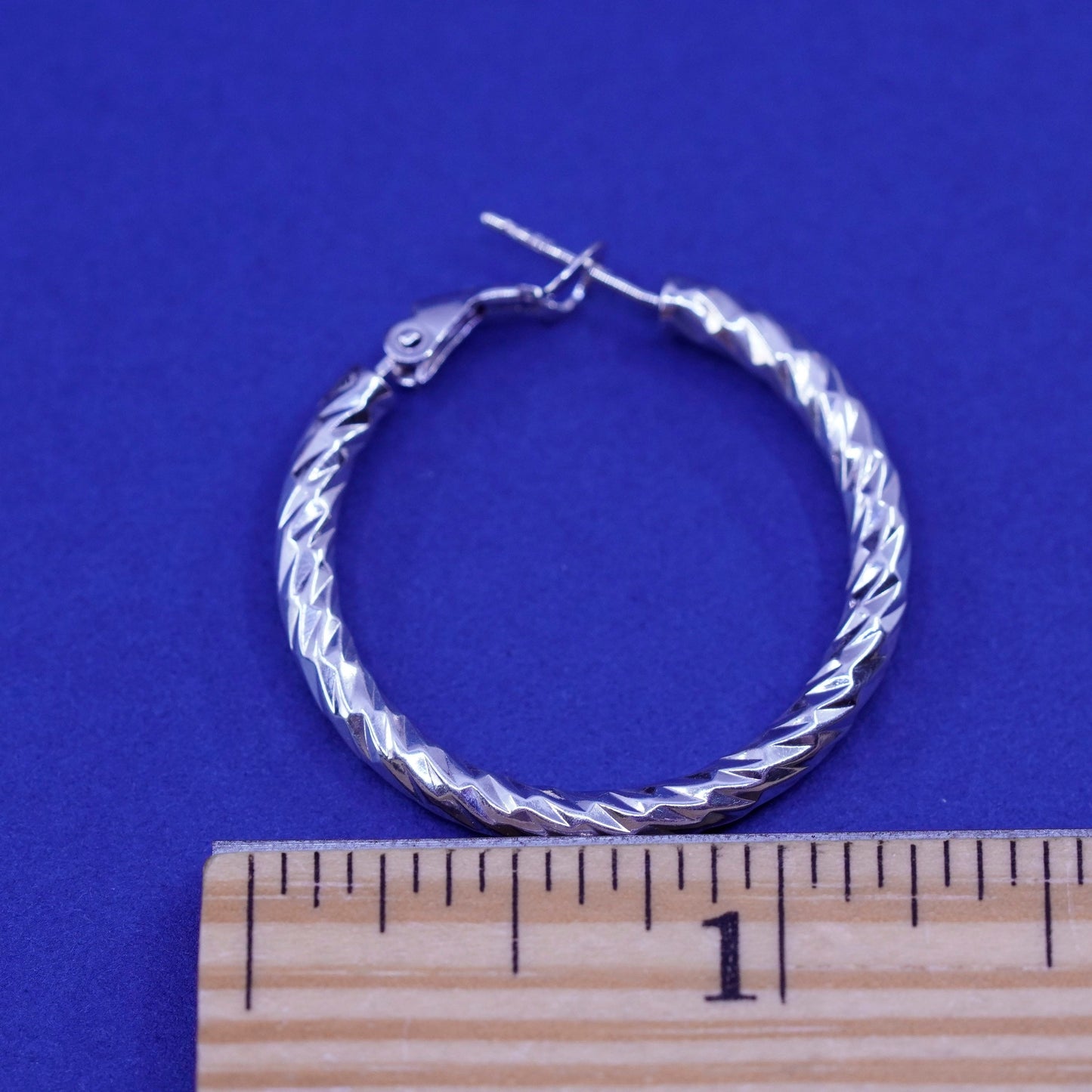 1.25”, vintage Sterling silver handmade earrings, 925 twisted hoops