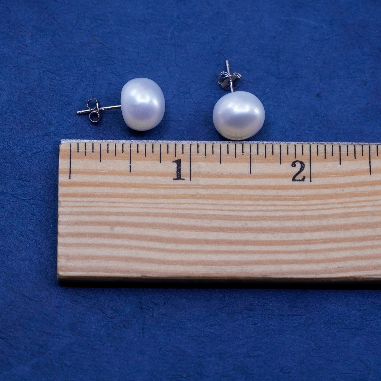12mm, vintage Sterling 925 silver with white freshwater pearl studs earrings