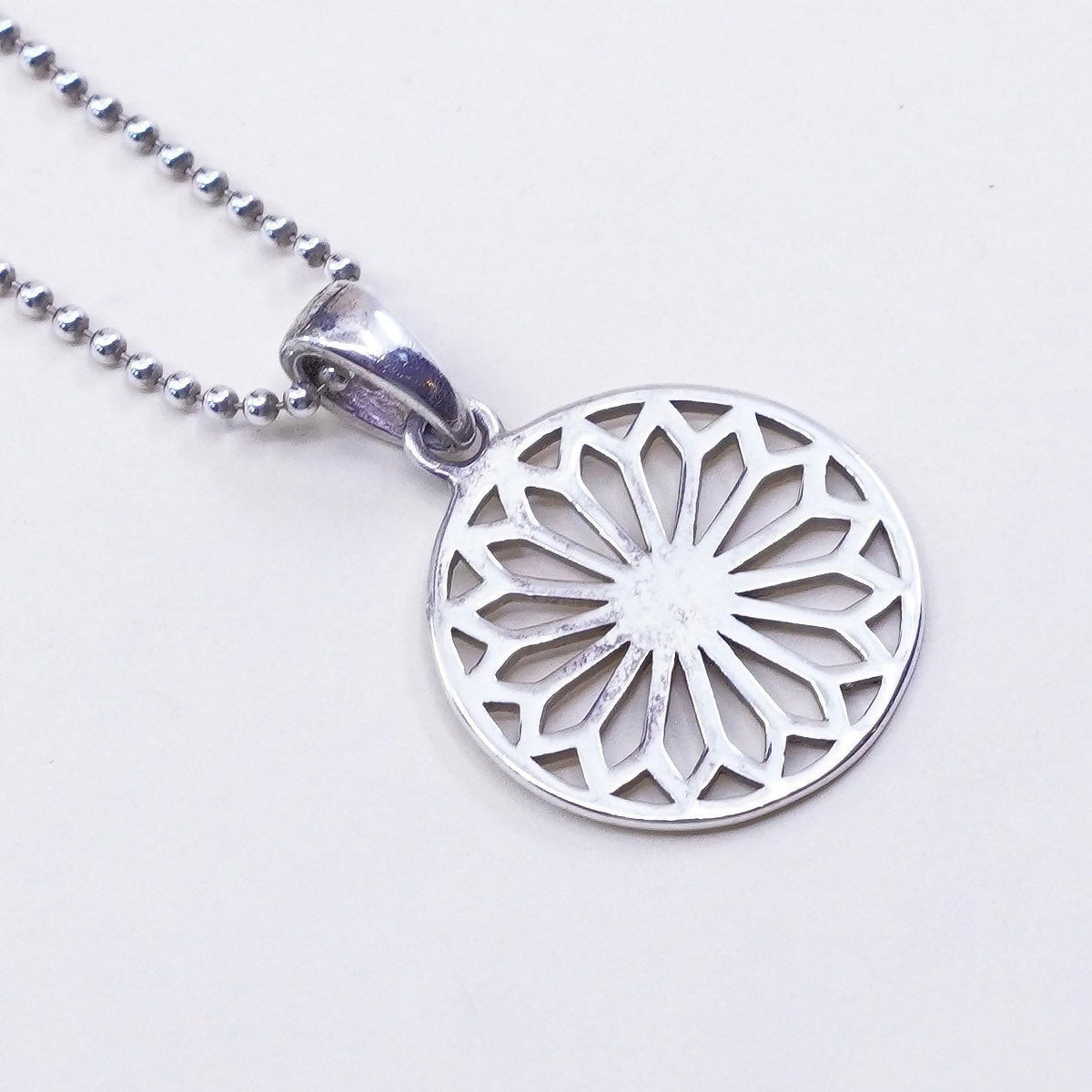 20”, Vintage Sterling 925 silver bead chain necklace filigree snowflake pendant