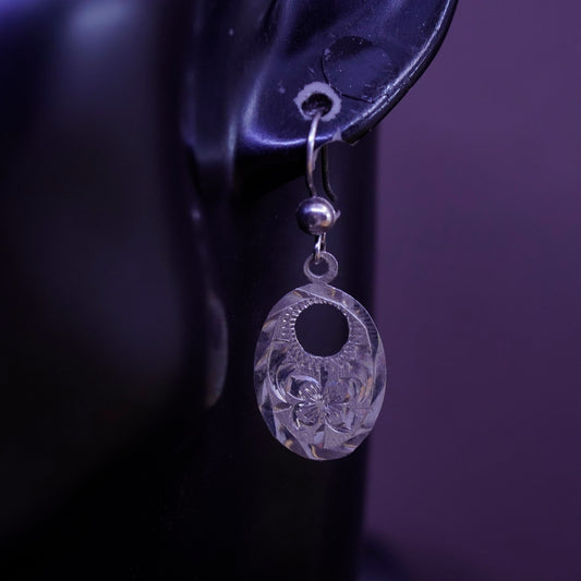 Vintage Sterling 925 silver handmade earrings, textured teardrop drops