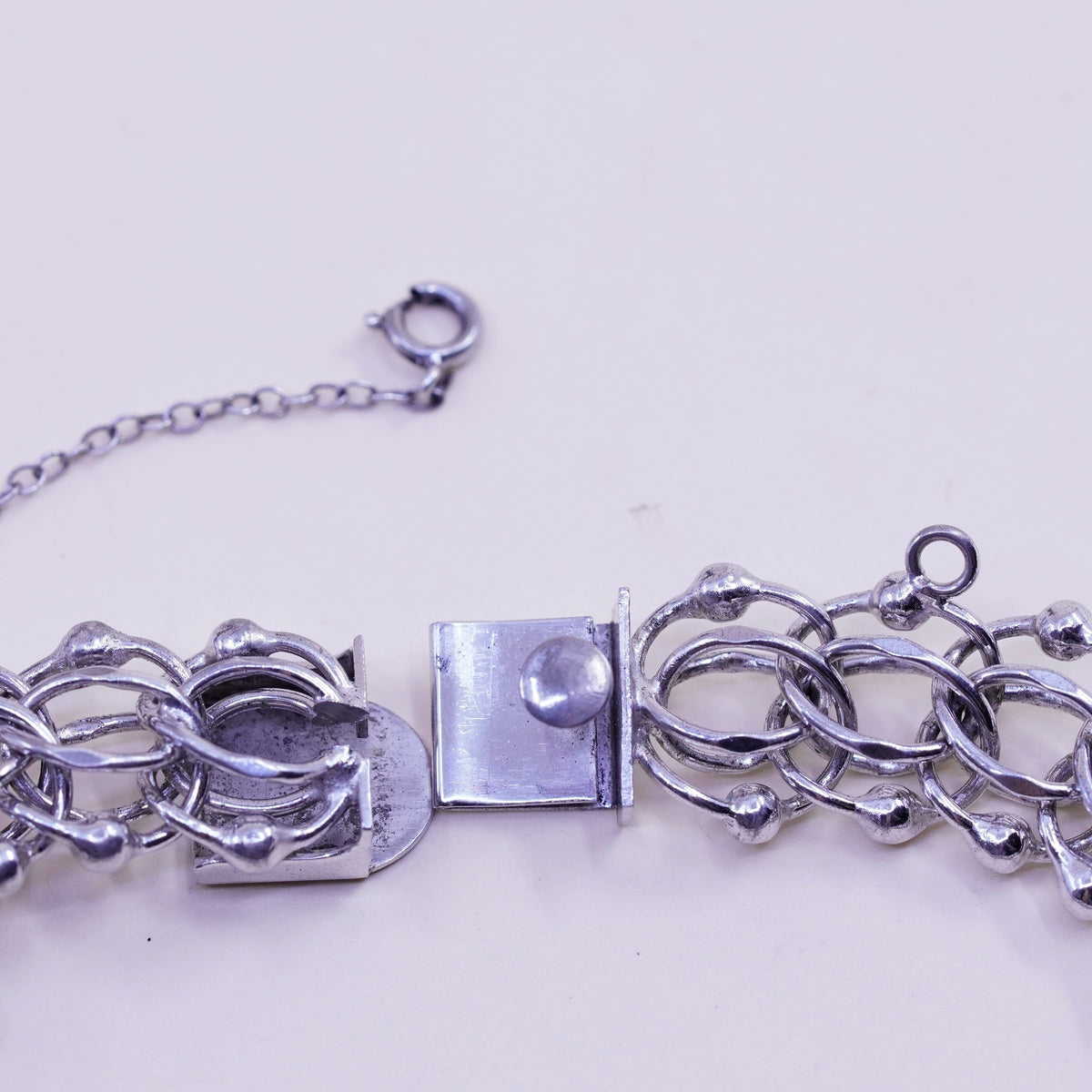 7”, 15mm, Vintage sterling silver double curb chain, 925 charm bracelet