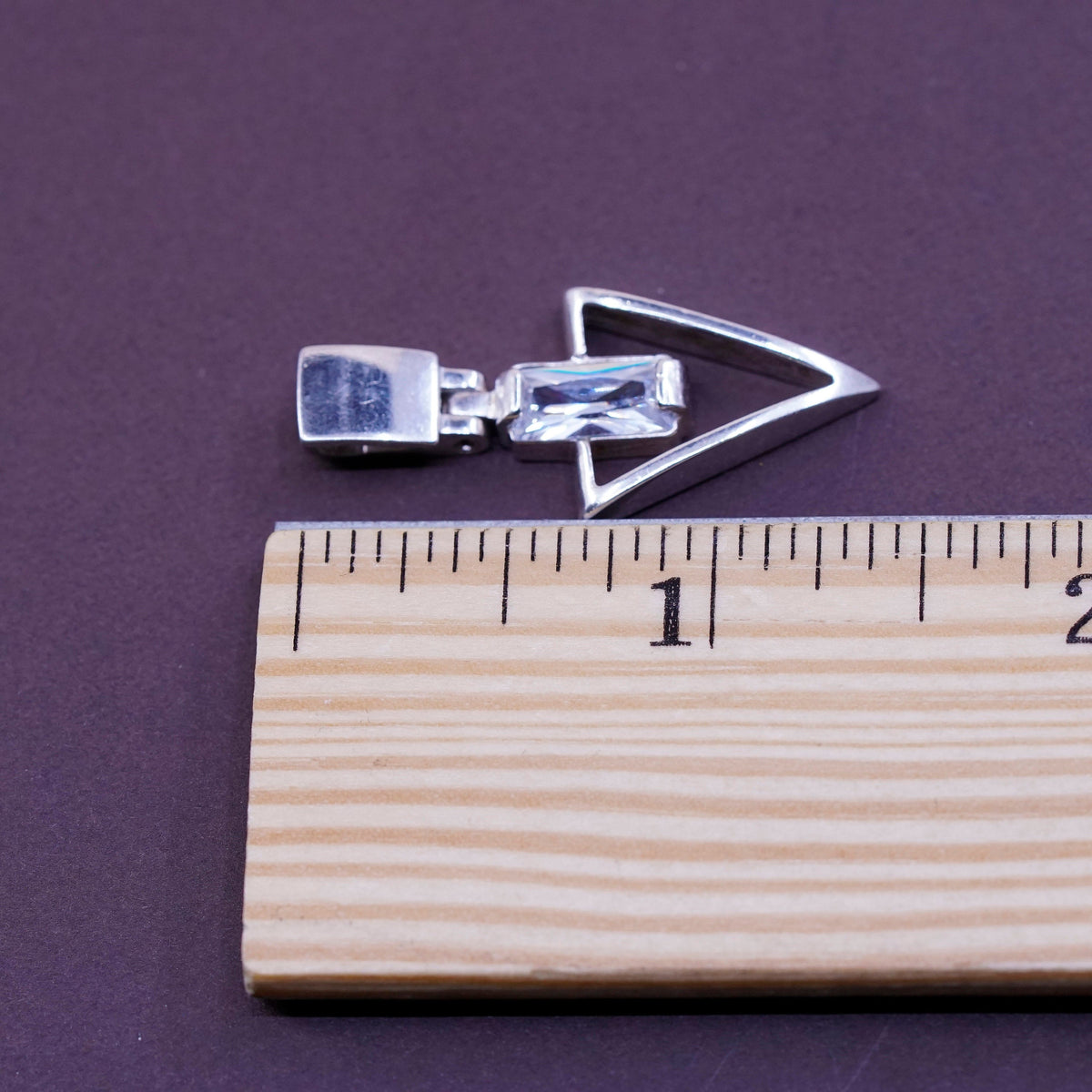 Vintage sterling silver handmade pendant, 925 triangular arrow w/ cz