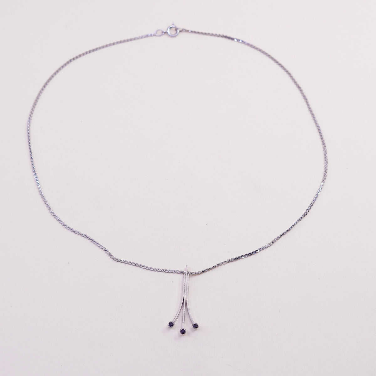 16”, Sterling silver handmade necklace, 925 S link chain with sapphire pendant