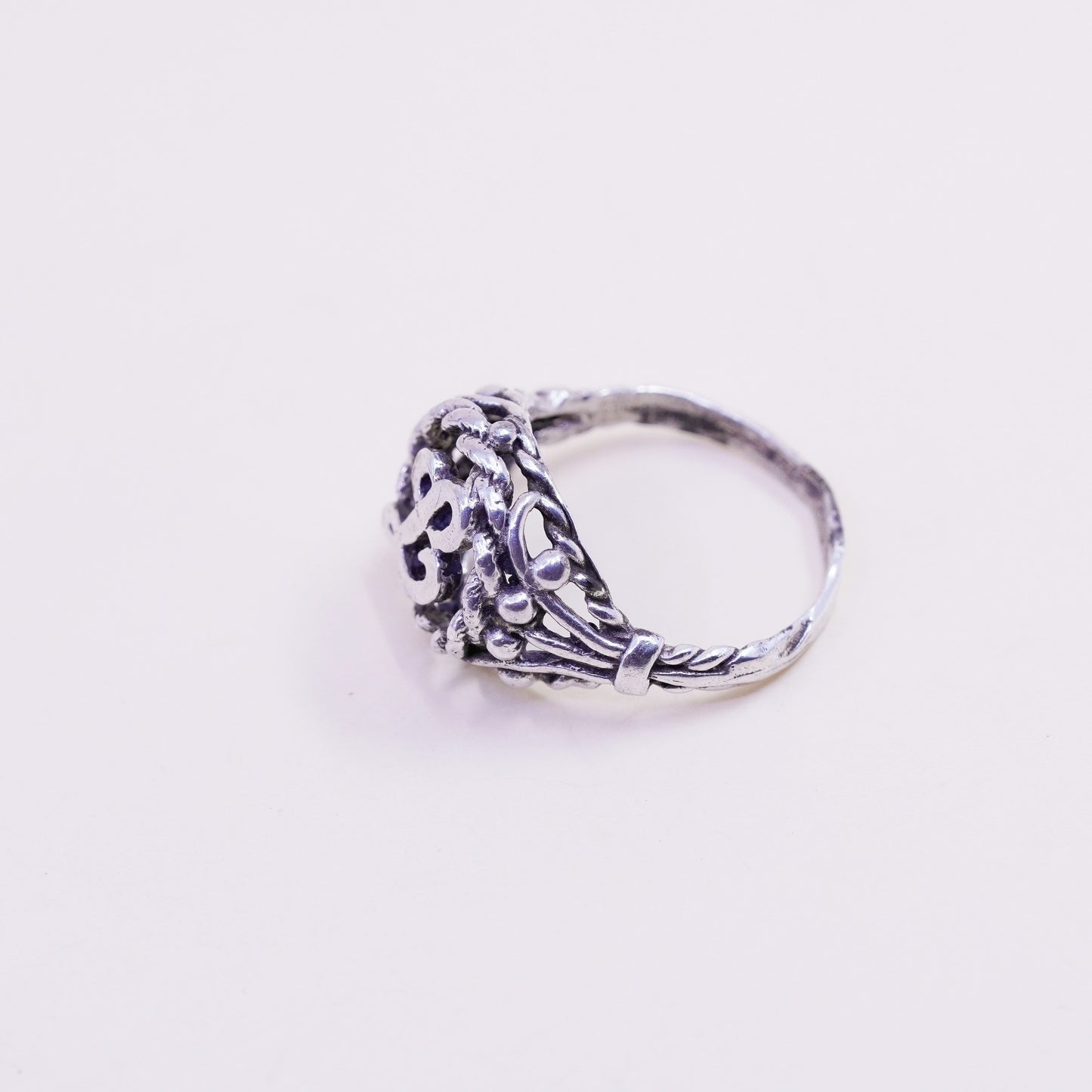 Size 6.25, vintage Sterling silver handmade ring, 925 initial “B” band w/ cable