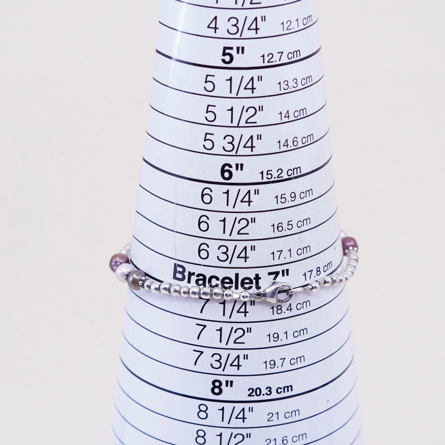 7”, vtg sterling silver handmade bracelet, 925 beads with black and white pearl