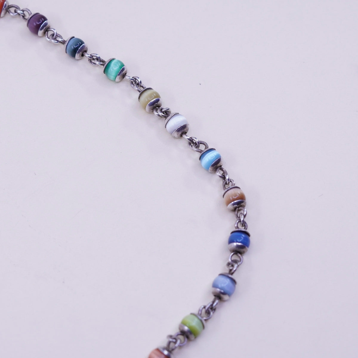 16”, sterling silver handmade necklace, colorful tiger eye beads heart charm