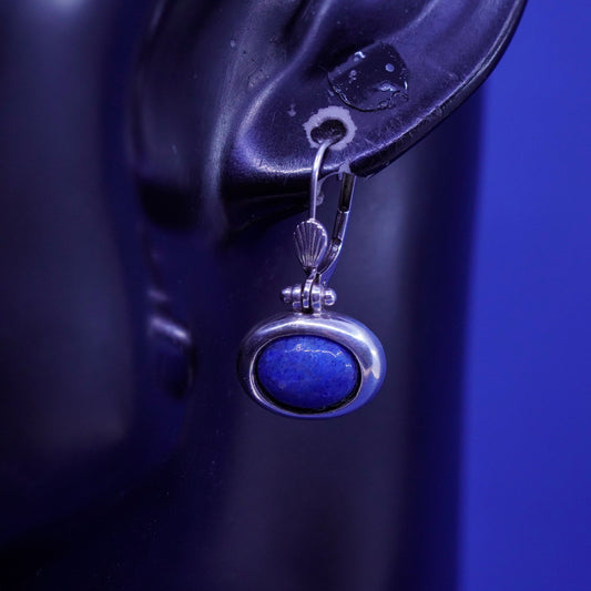 Vintage sterling 925 Silver handmade earrings with oval sodalite