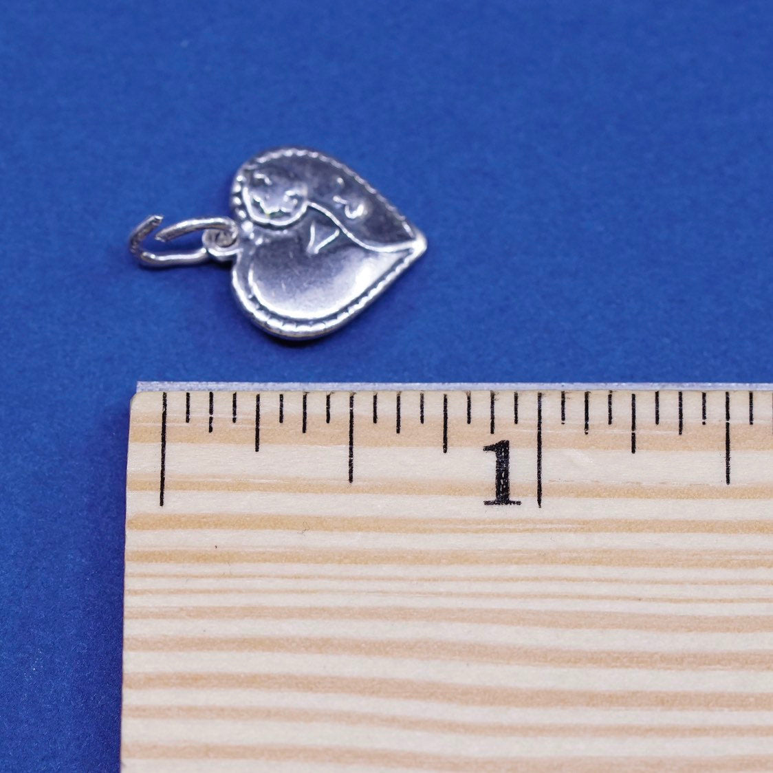 vtg sterling silver handmade pendant, 925 textured heart tag charm, stamped 925
