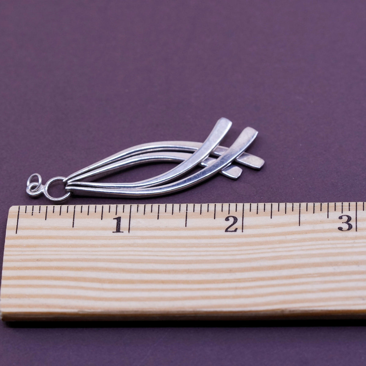 Vintage sterling silver handmade pendant, 925 hammered bar drop