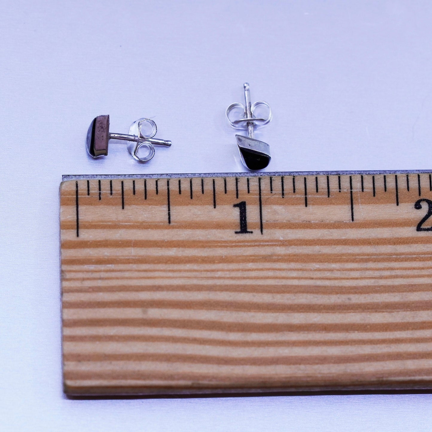 Vintage Sterling 925 silver handmade earrings, studs with teardrop onyx