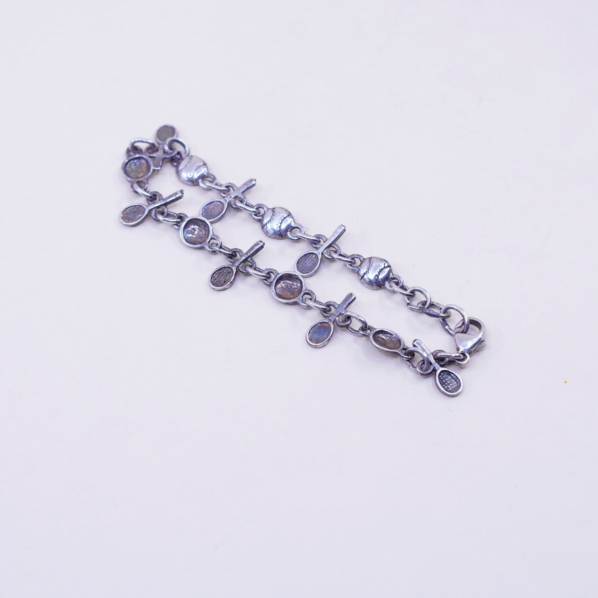 6.75”, milor sterling silver handmade bracelet, 925 tennis ball racket chain