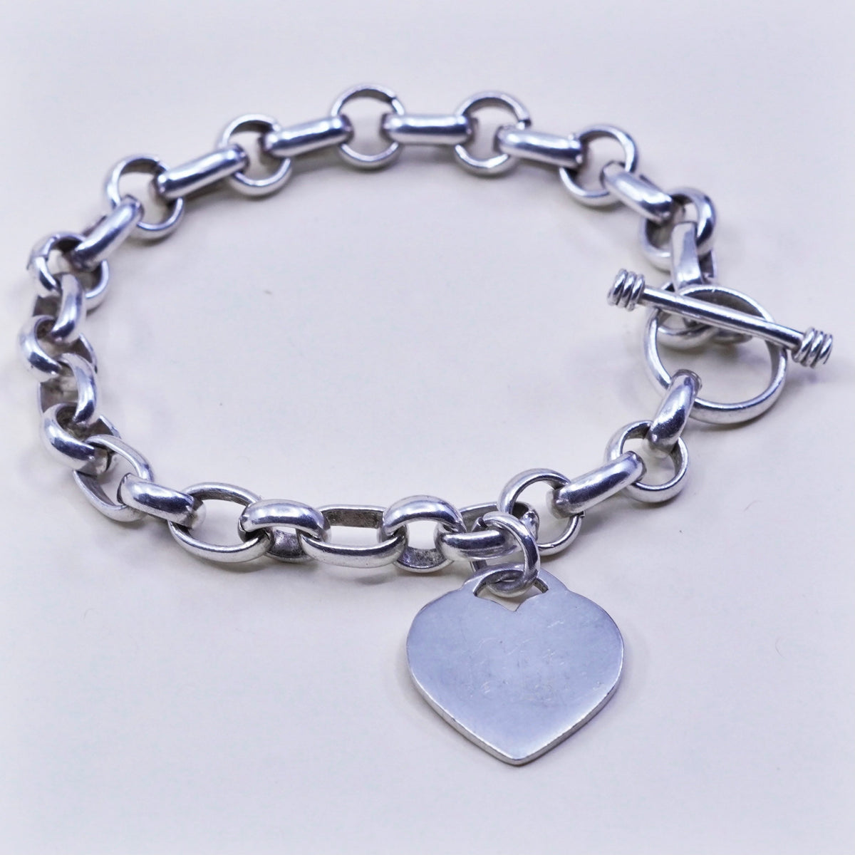 6.5”, sterling silver circle chain, 925 bracelet monogram initial “LVL” charm