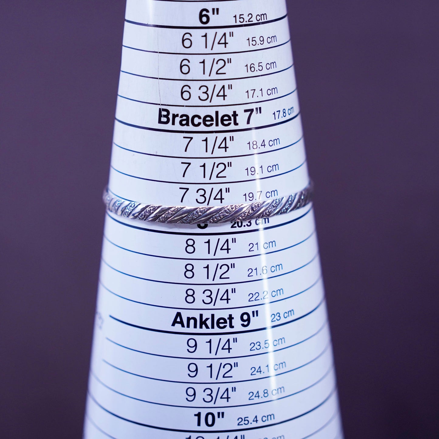 8”, Vintage Danecraft Sterling silver handmade bracelet, 925 textured bangle