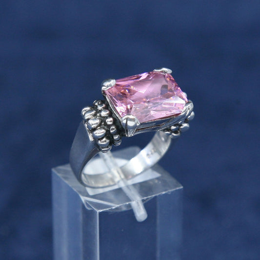Size 7, vtg Sterling silver statement cocktail ring, 925 w/ pink crystal
