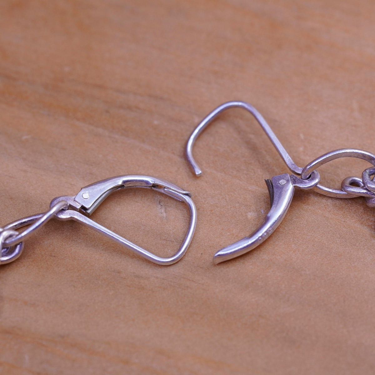 Vintage Sterling silver handmade earrings, hammered 925 Swarovski beads