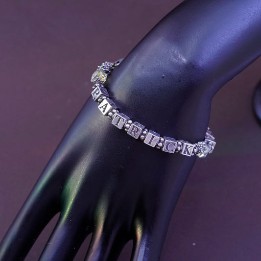 6.5”, Sterling 925 silver handmade bracelet cz beads name Patrick Maeve cubes