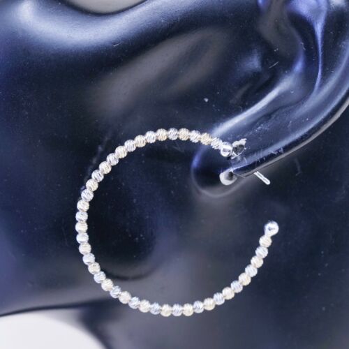 1.5", vtg Two Tone Sterling silver Handmade hoops, 925 huggie earrings N beads