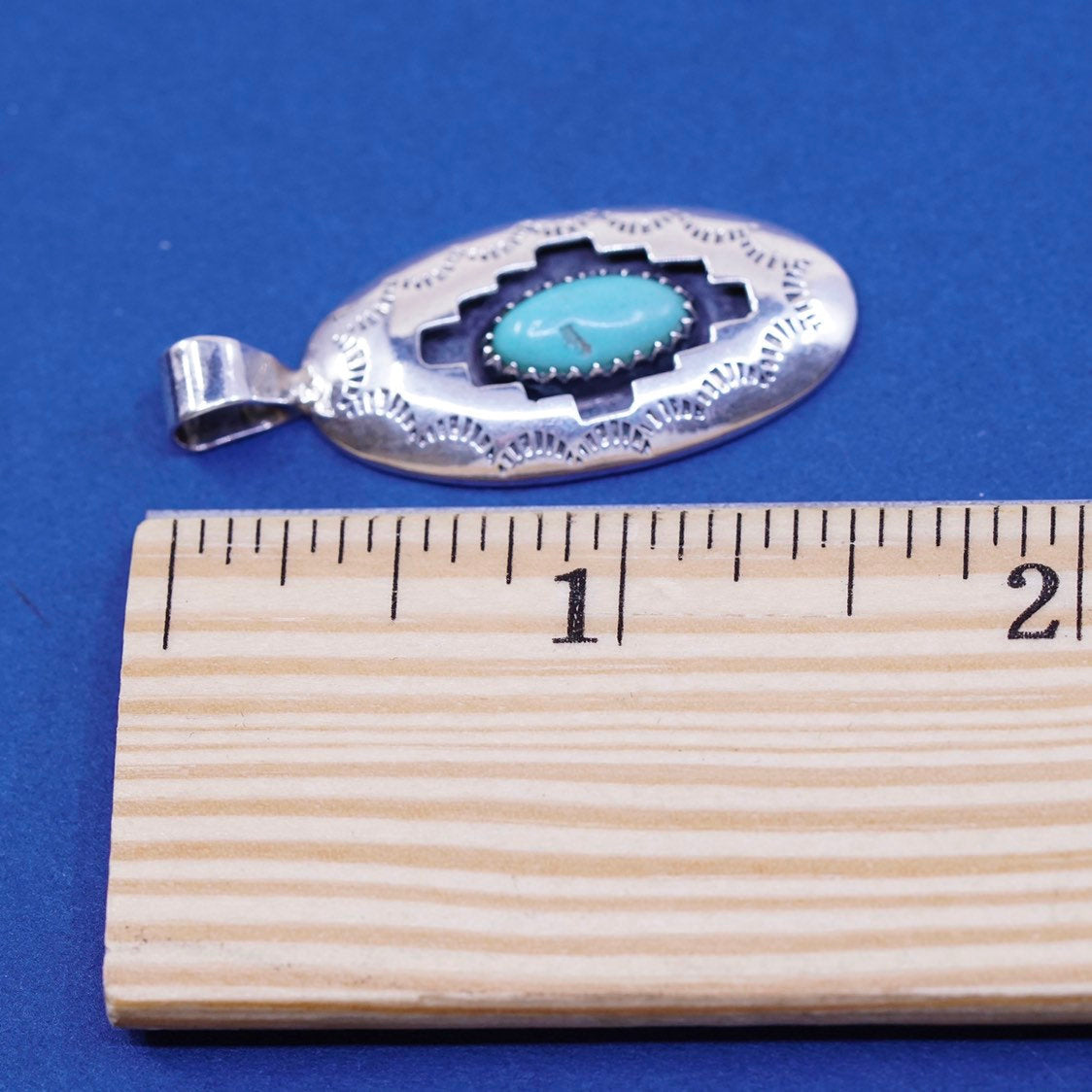 Native American Navajo Sterling silver handmade pendant, 925 w/ oval turquoise