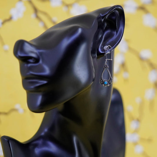 Vintage Sterling 925 silver handmade earrings with turquoise and beads