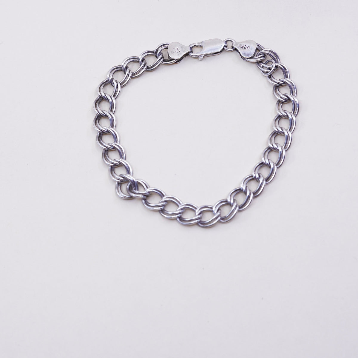 7.5”, 7mm, Vintage sterling silver bracelet, 925 double curb chain