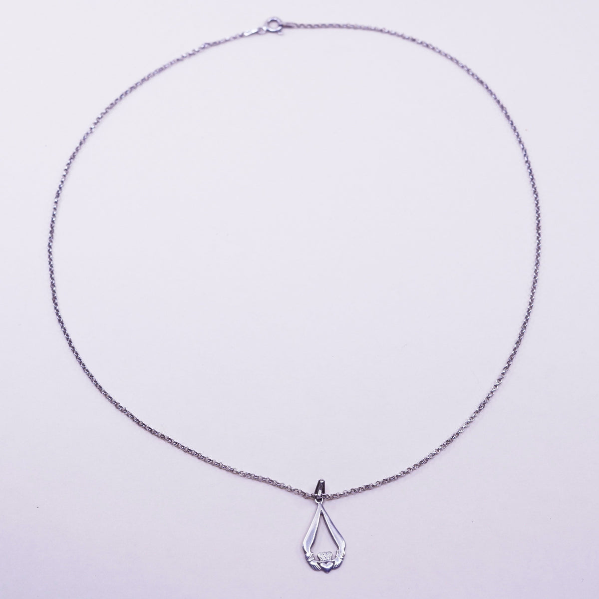 20”, sterling silver necklace, 925 circle chain claddagh heart Pendant