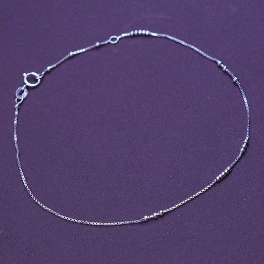 10”, vintage Sterling 925 silver handmade box link bracelet anklet with beads