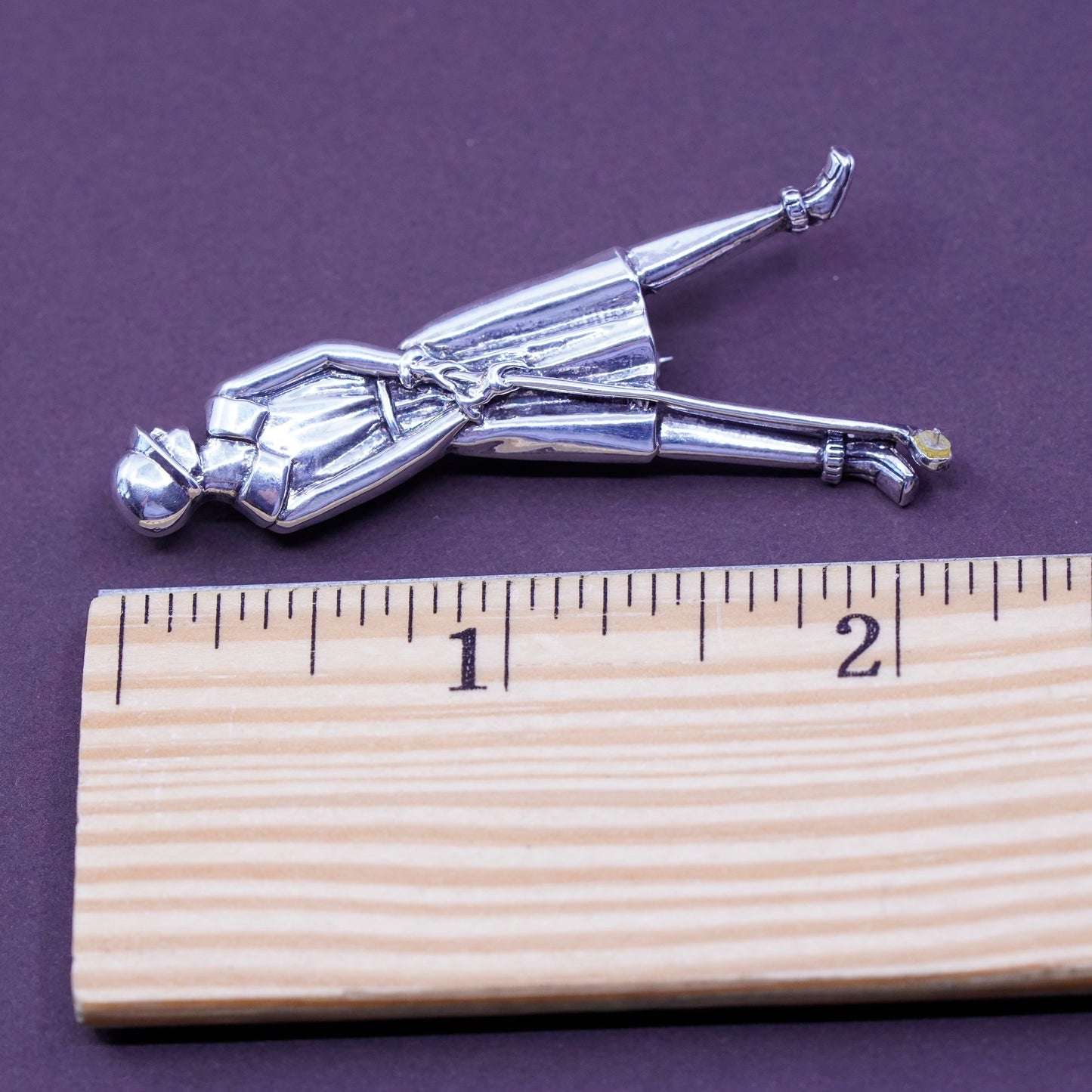 Vintage handmade sterling silver women golfer pendant brooch