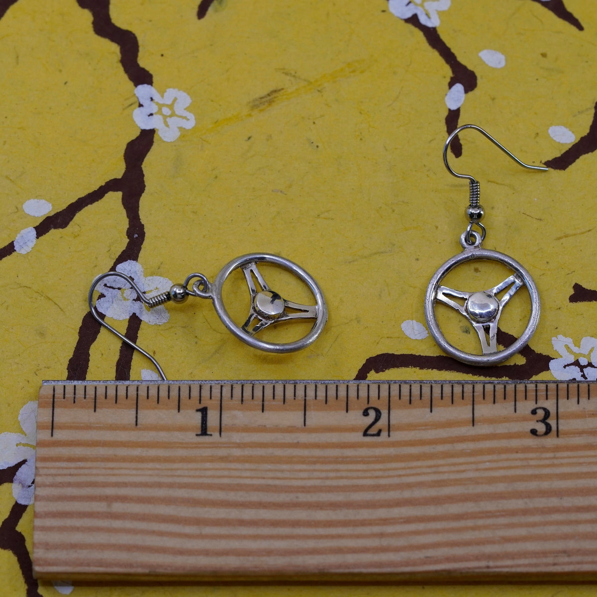 Vintage Sterling silver handmade earrings, 925 wheel dangle