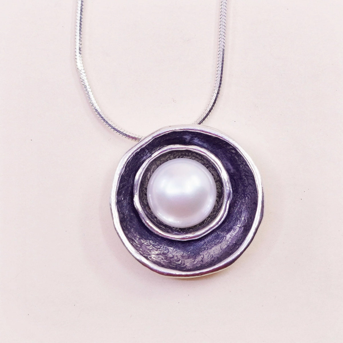 18”, Israel Shablool Didae sterling silver 925 necklace, snake chain pearl