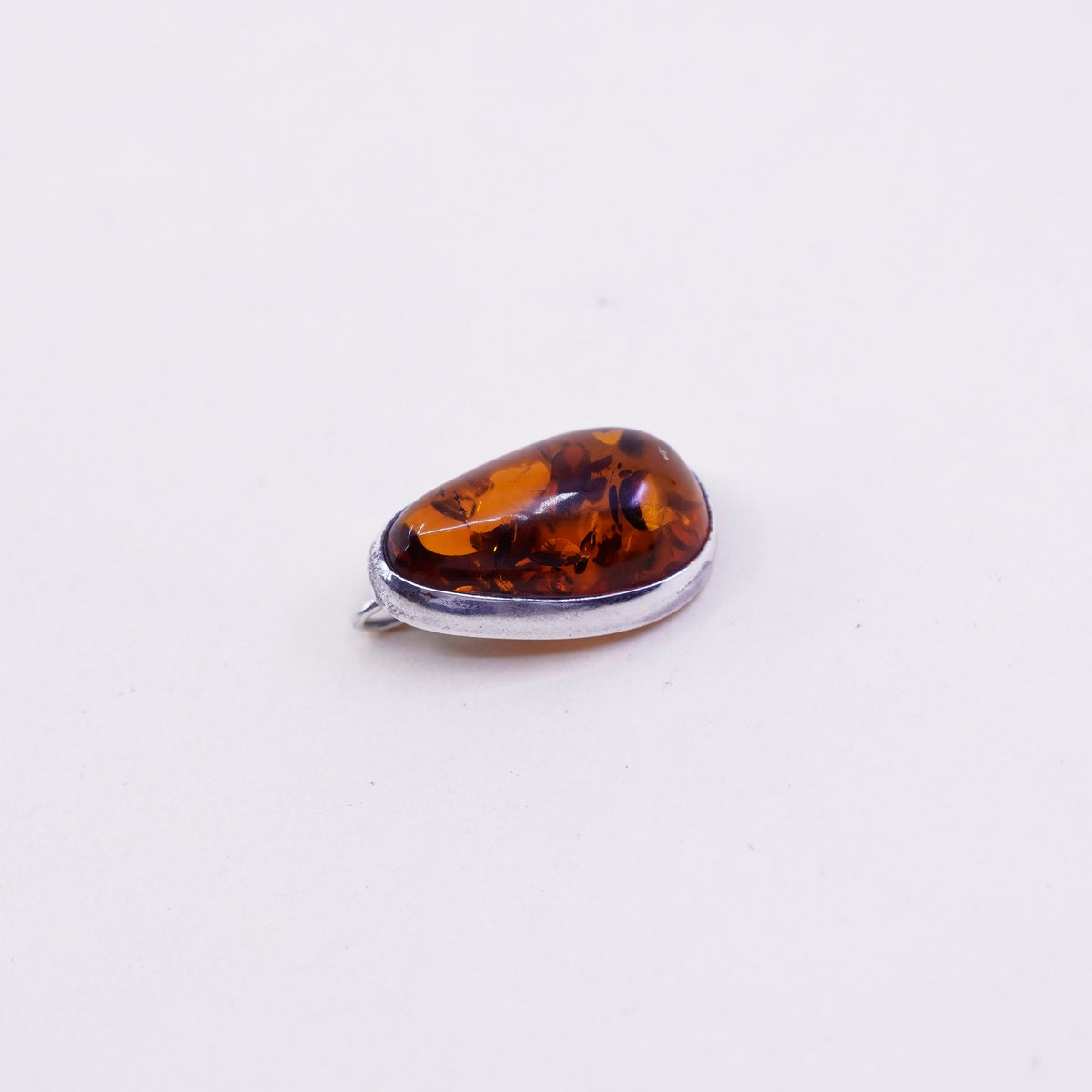Vintage sterling 925 silver handmade pendant with teardrop amber