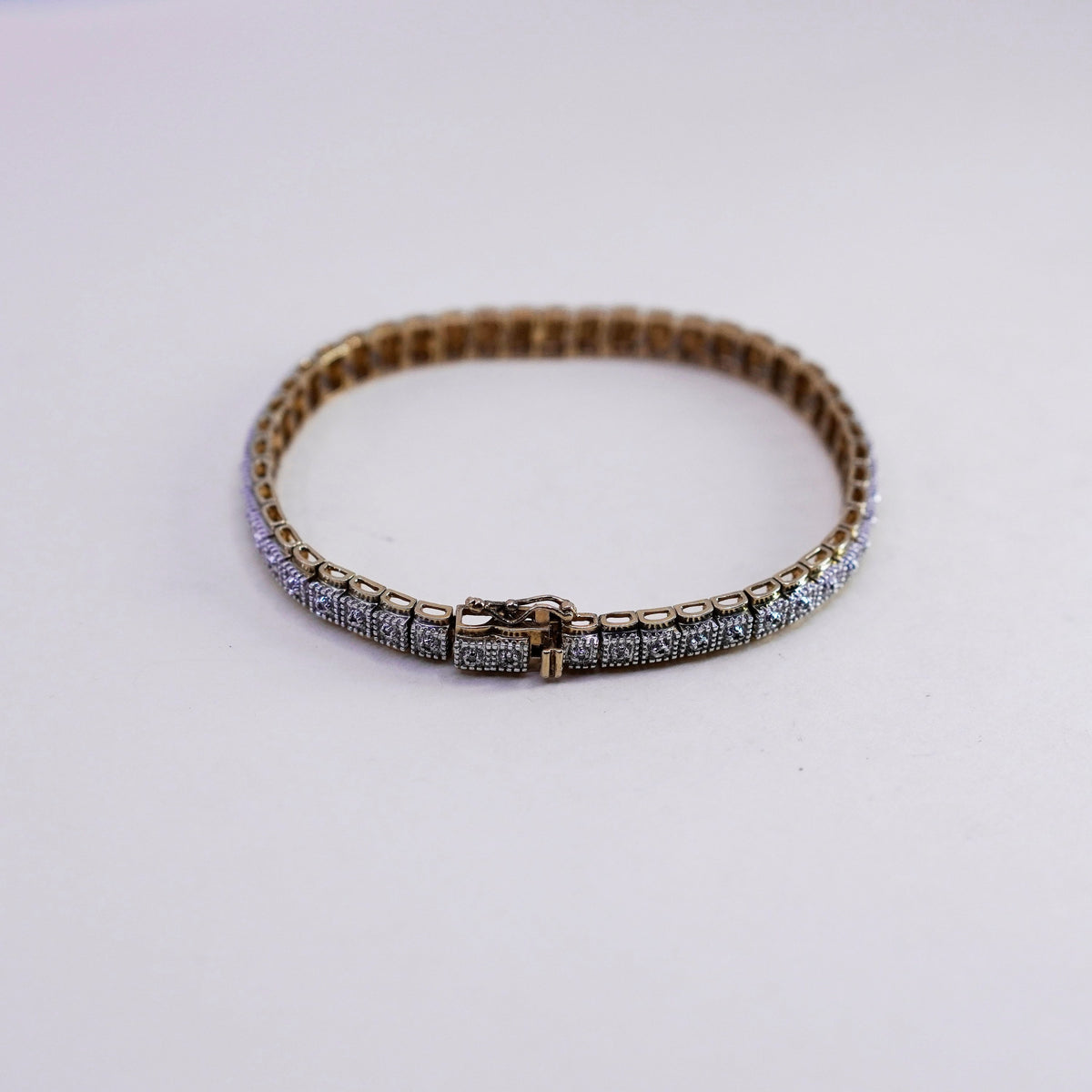 7.5”, vermeil gold over sterling silver tennis bracelet, 925 chain diamond