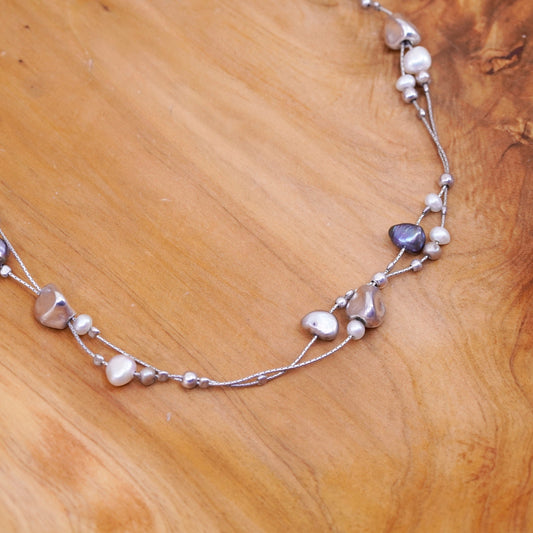 18”, Sterling 925 silver handmade necklace snake chain freshwater pearl nuggets