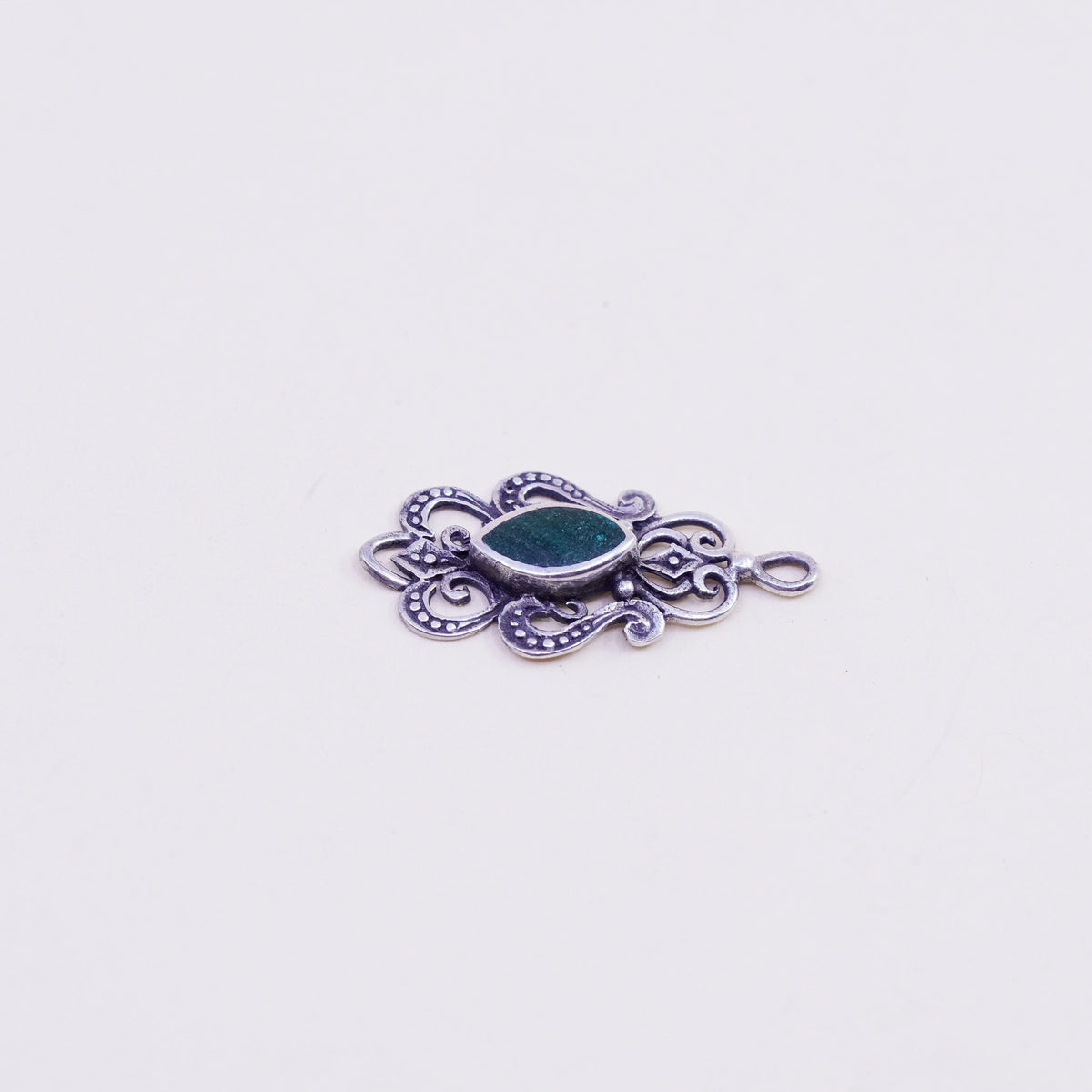 Vintage Sterling silver handmade pendant, 925 filigree malachite charm