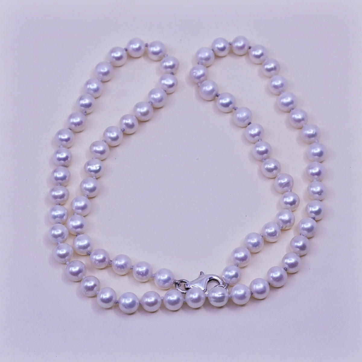 18”, Vintage freshwater pearl beads necklace chain sterling 925 silver clasp