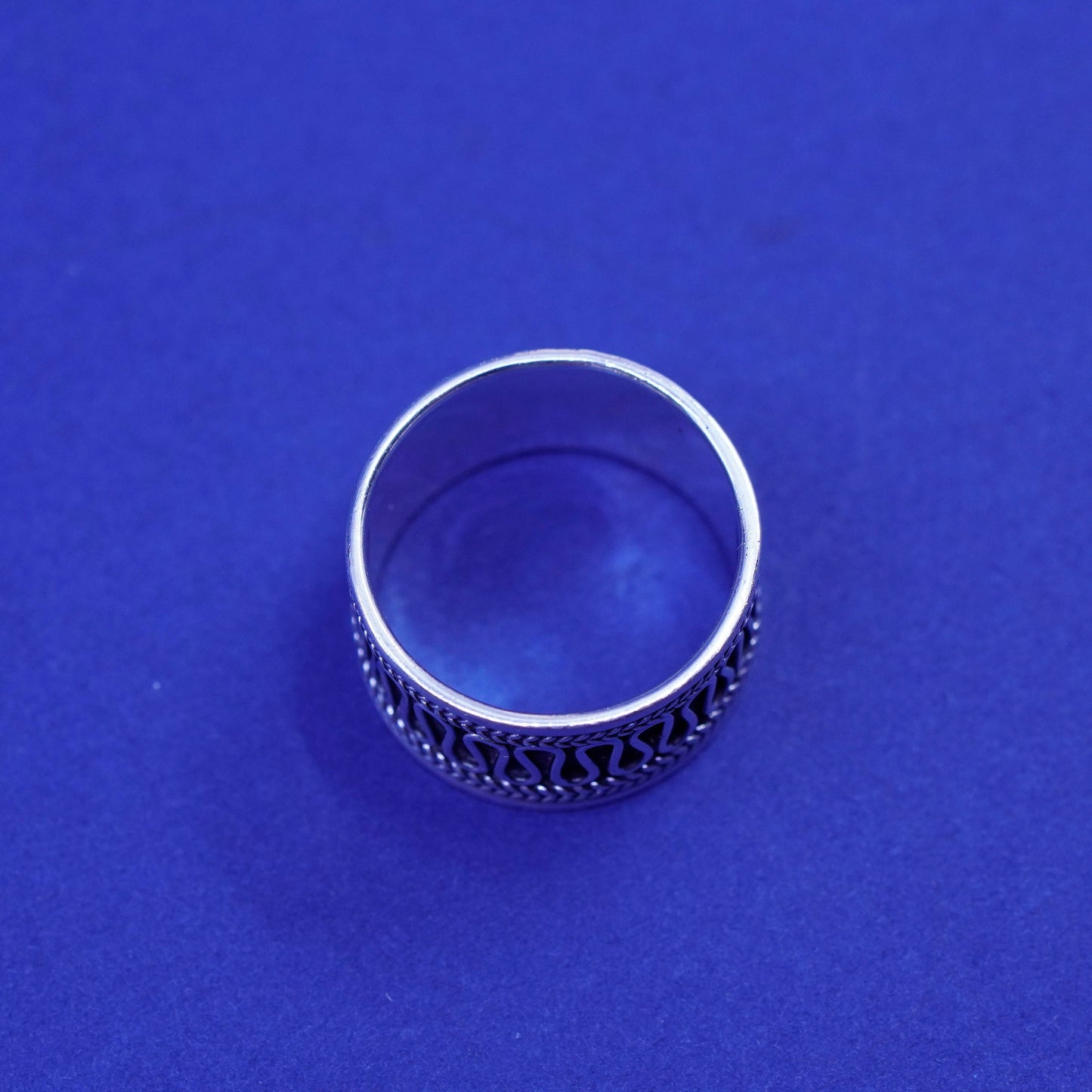 Size 6.5, vintage Sterling silver handmade wavy wave ring, wide 925 band