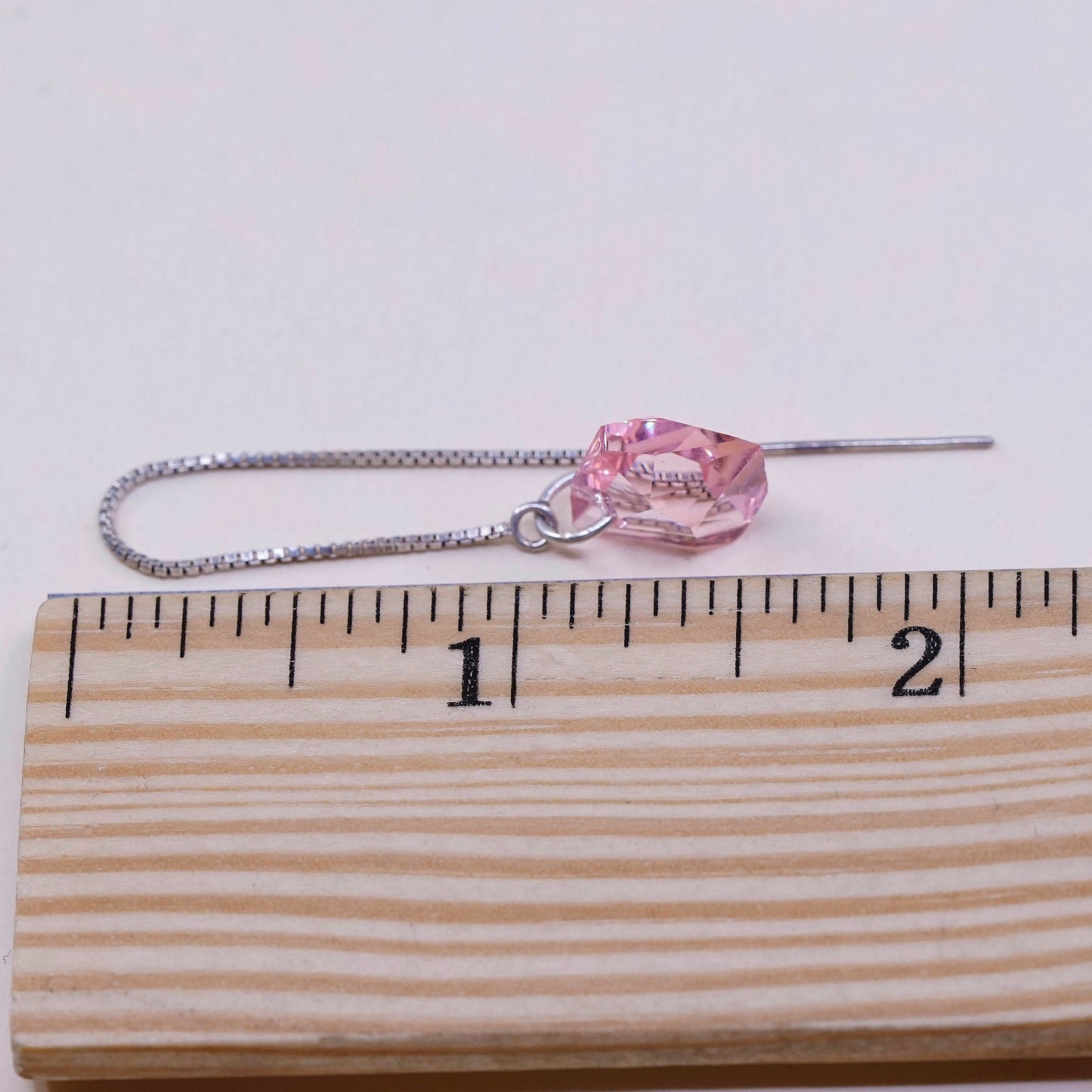 vtg Sterling 925 silver handmade earrings w/ cushion cut light pink crystal