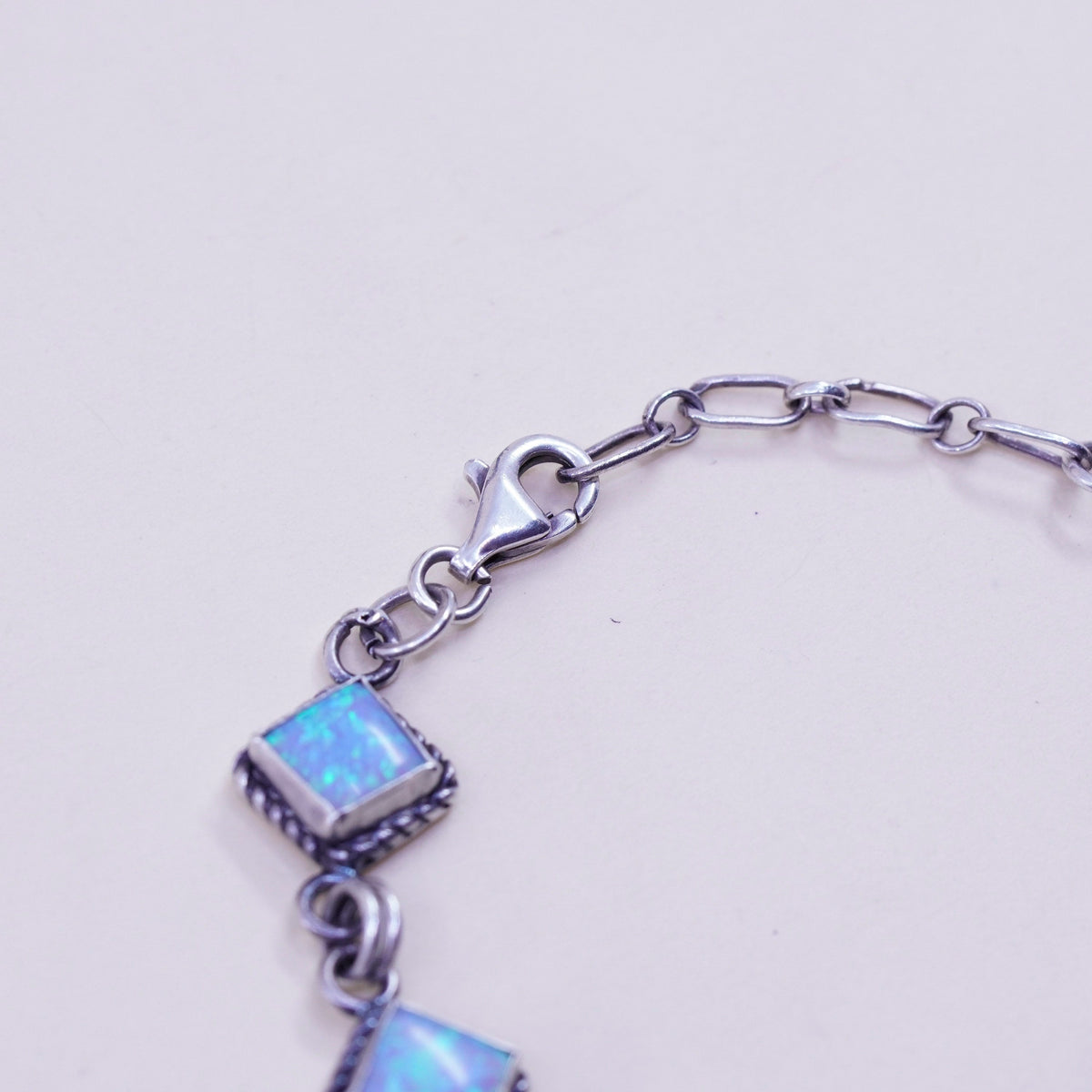 6.5+1”, vintage Sterling 925 silver tennis bracelet with opal and cable
