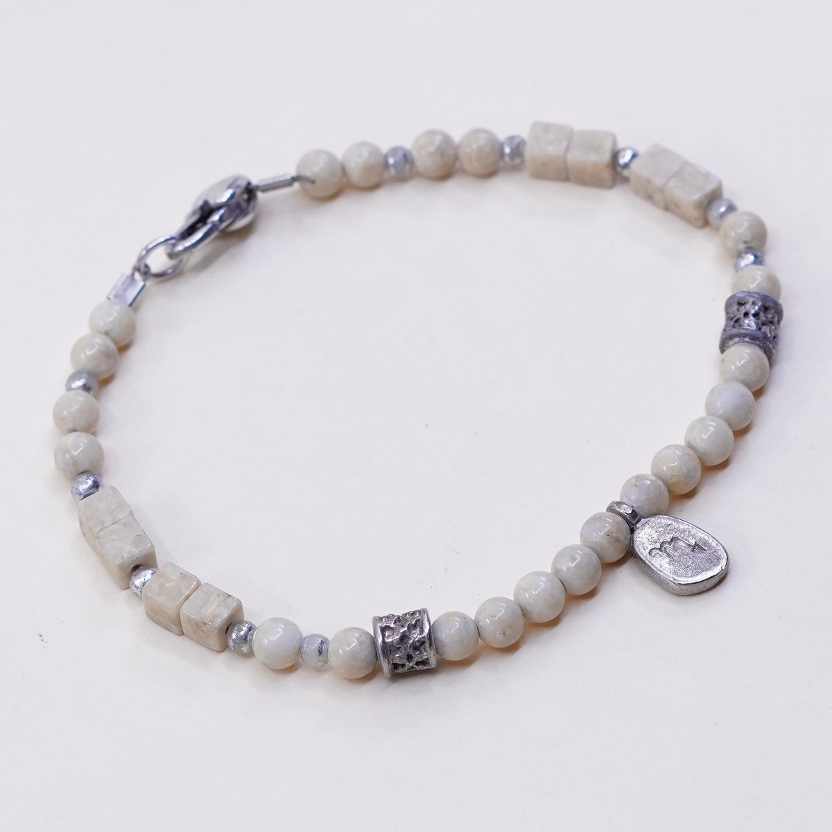 7”, handmade vintage Jasper beads bracelet, with Sterling silver closure