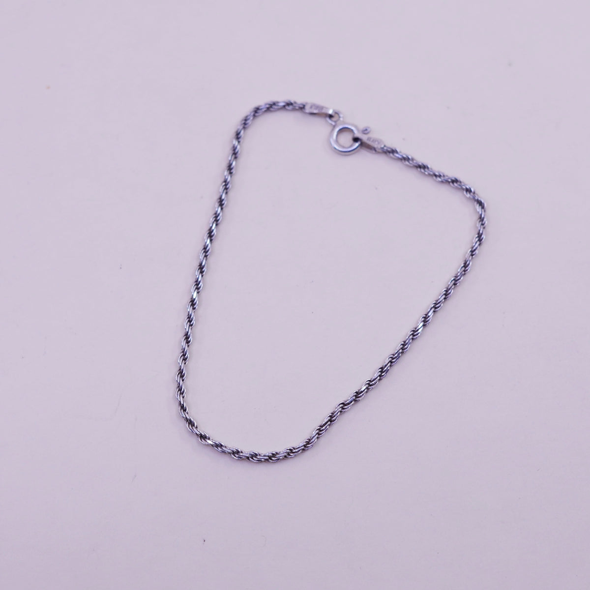 7.25”, 1.6mm, Vintage sterling silver bracelet, Italy made 925 rope chain