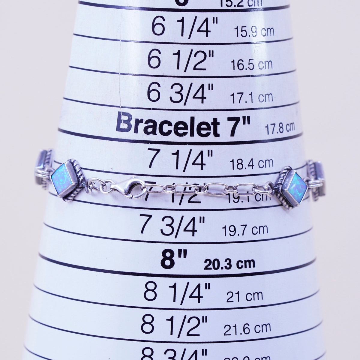 6.5+1”, vintage Sterling 925 silver tennis bracelet with opal and cable