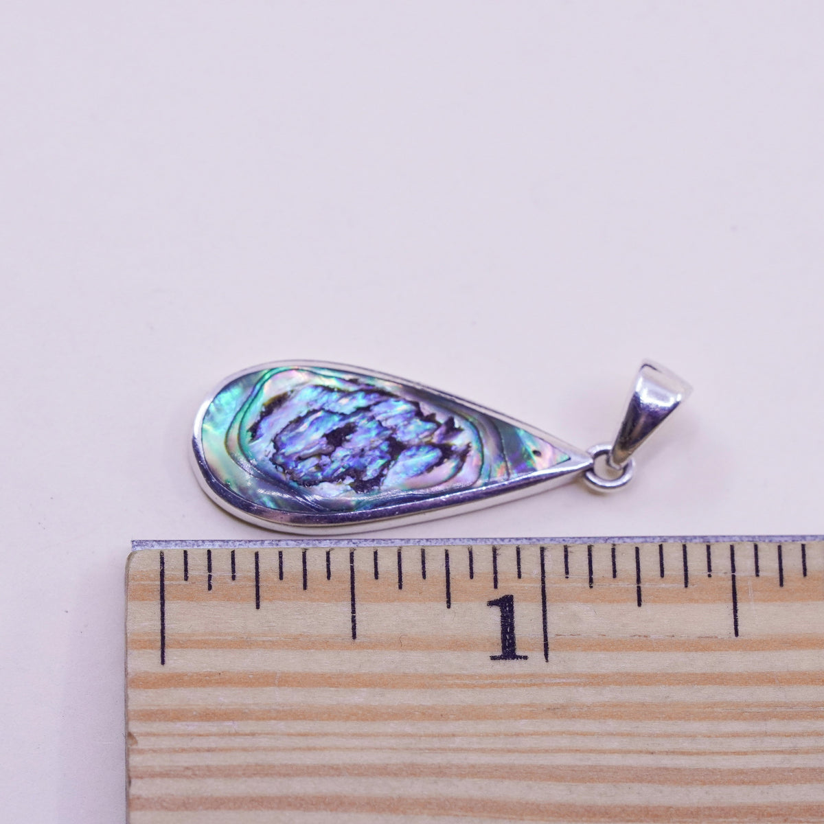 Vintage sterling 925 silver handmade pendant with teardrop abalone
