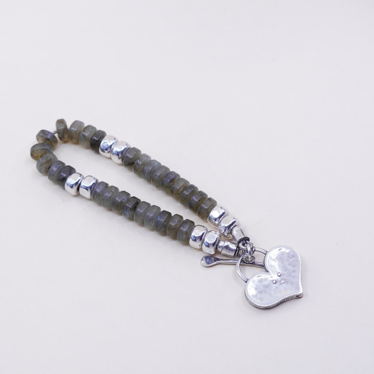 7”, Israel Shablool Didae sterling 925 silver bracelet labradorite beads heart