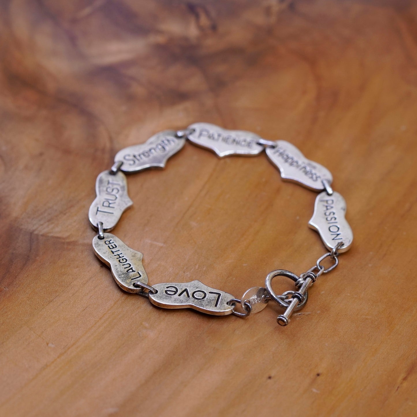 7.5”, Sterling silver bracelet, 925 heart chain “courage, faith, health, hope,
