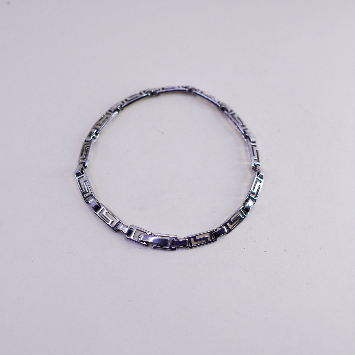 7.25”, Vintage Sterling silver handmade bracelet, 925 Greek key link chain