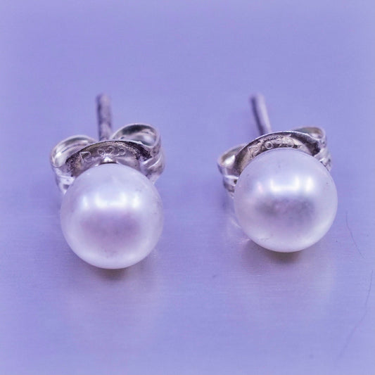 Vintage Sterling 925 silver handmade earrings, studs with pearl
