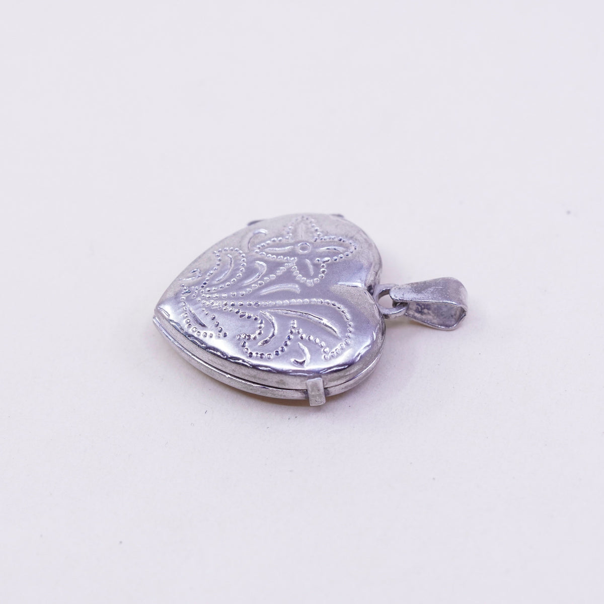 Vintage sterling silver photo locket charm pendant, textured 925 heart