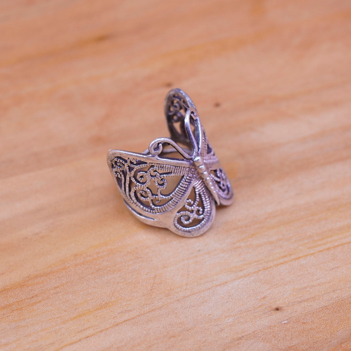 Size 6.5, Vintage Sterling silver handmade ring, 925 filigree butterfly band